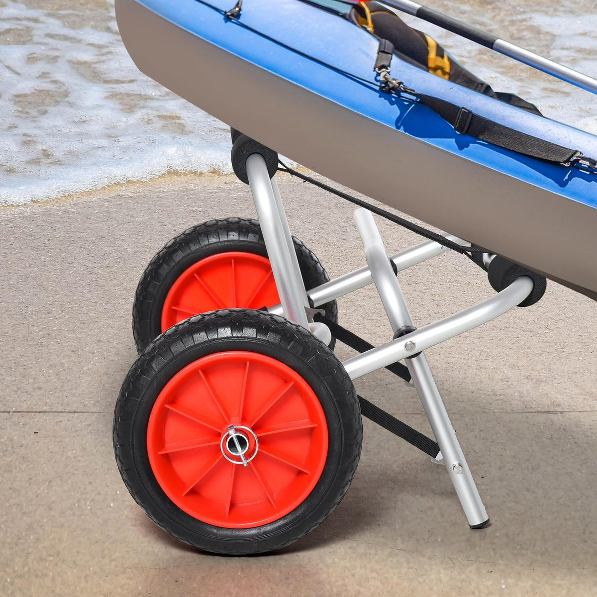 Aluminum Canoe Cart, Kayak Cart, Surf Cart, Foldable With Strap, Pu Wheels, Silver, Up To 75 Kg, 68 X 44.5 X 40 Cm
