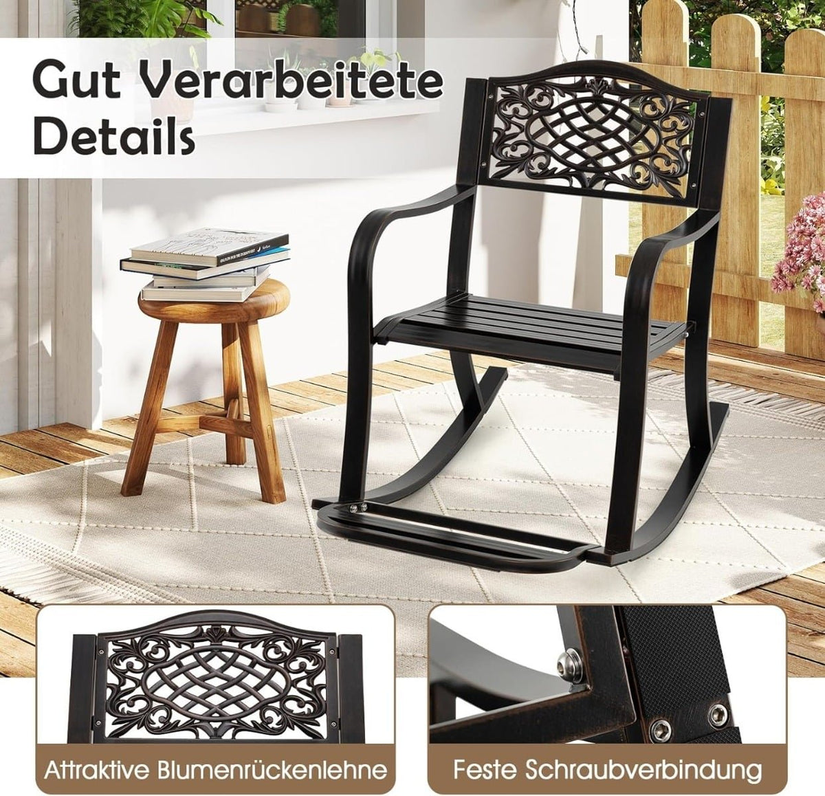 Aluminum Cast Rocking Chair with Footrest, Ergonomic Design