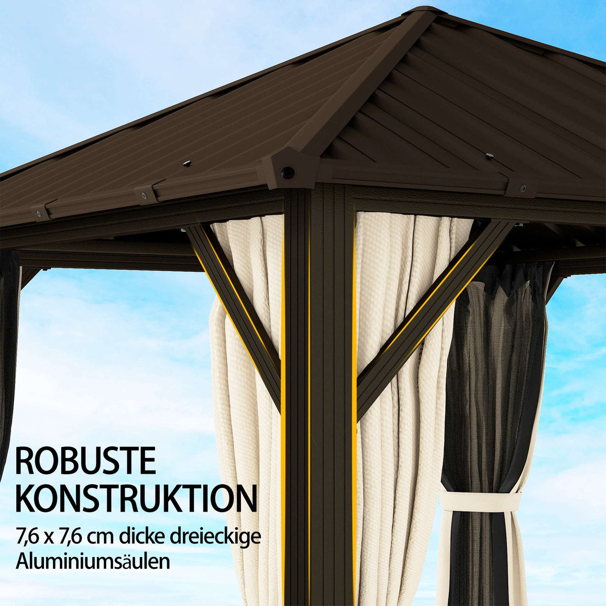 Aluminum Garden Pavilion with Steel Roof, Mosquito Net, 3x3m