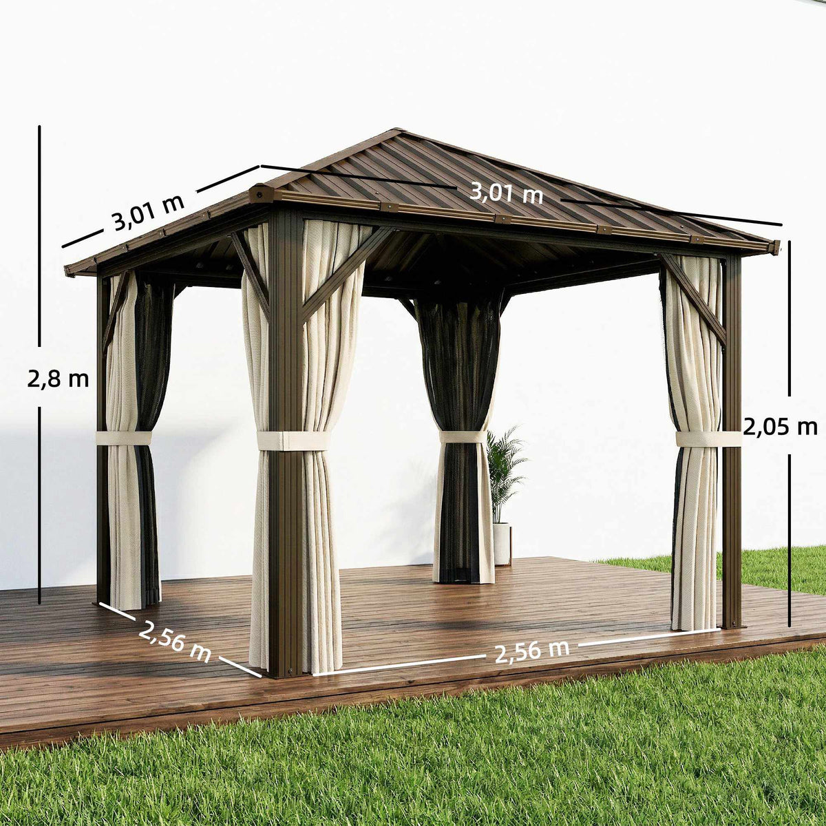 Aluminum Garden Pavilion with Steel Roof, Mosquito Net, 3x3m