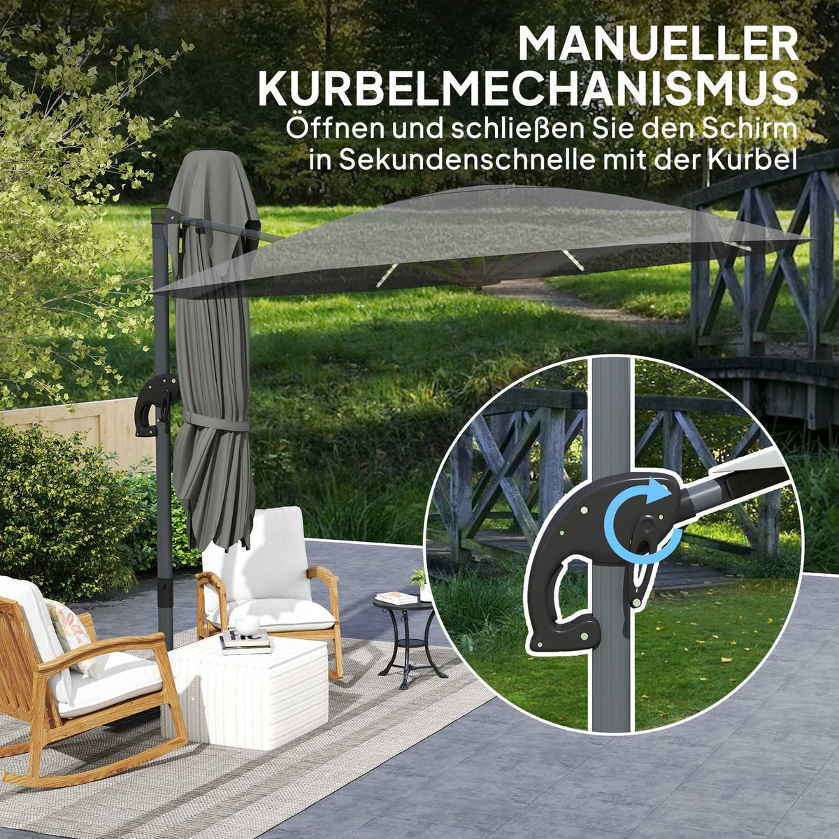 Aluminum Parasol LED Solar Diameter 300 cm Height Adjustable Parasol with Crank Stand UV50+ Water-Repellent 360° Rotatable Market Umbrella Tiltable Garden Umbrella Sun Protection for Garden Balcony Dark Gray |
