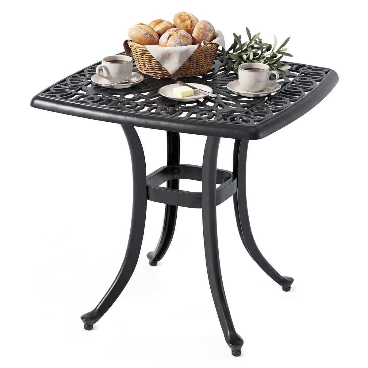 Aluminum Patio Table with Umbrella Hole & Adjustable Feet