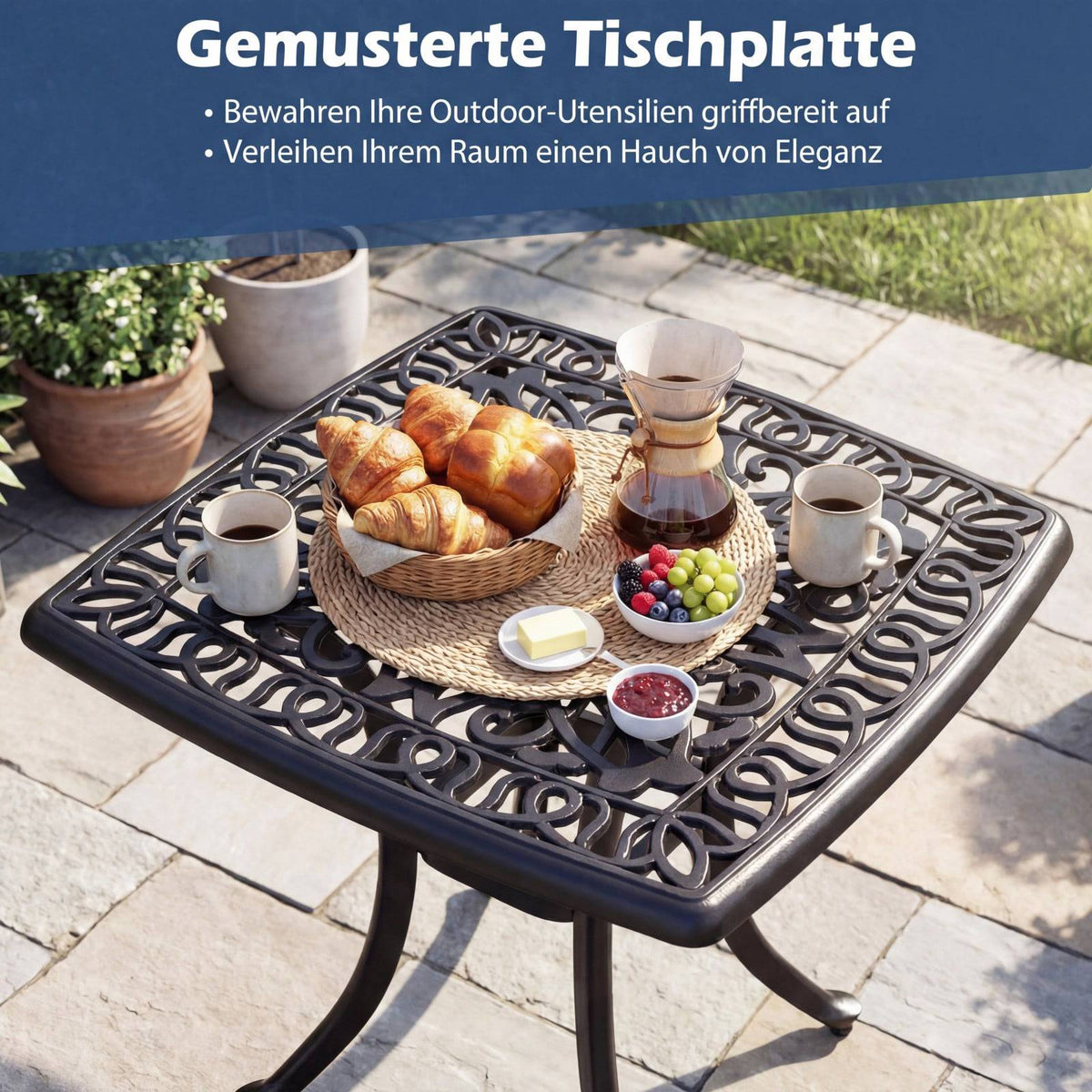 Aluminum Patio Table with Umbrella Hole & Adjustable Feet
