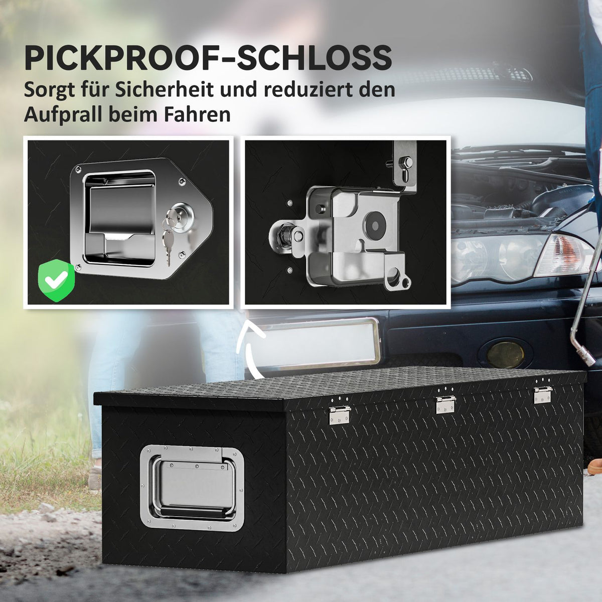 Aluminum Storage Box with Side Handles, Lock and Keys, Truck Tool Box, Trailer Storage Box, 99 x 33 x 25.5 cm, Black