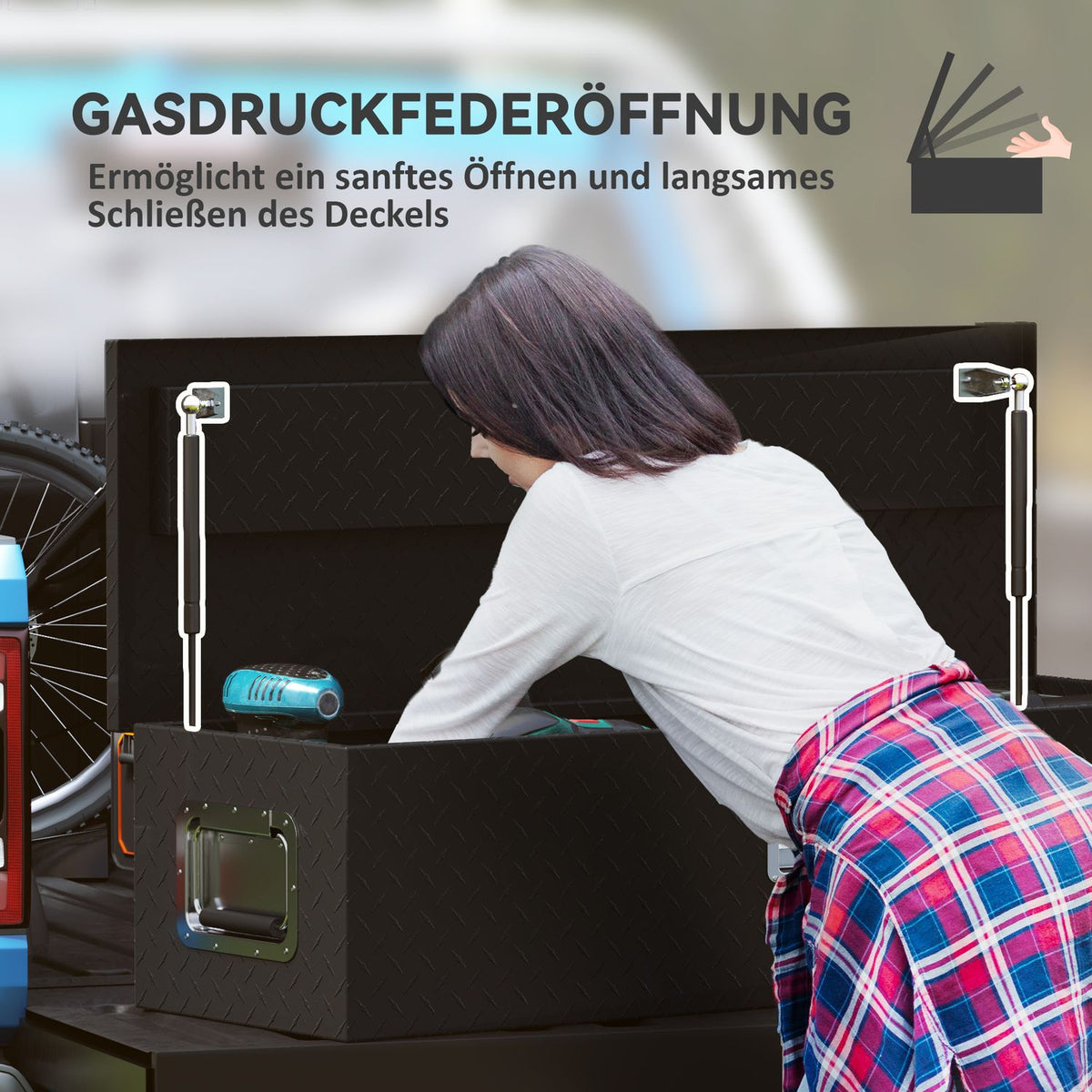 Aluminum Storage Box with Side Handles, Lock and Keys, Truck Tool Box, Trailer Storage Box, 99 x 33 x 25.5 cm, Black