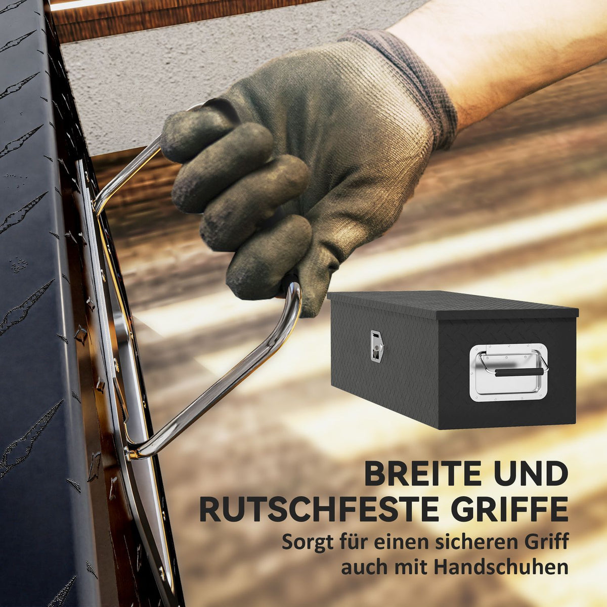 Aluminum Storage Box with Side Handles, Lock and Keys, Truck Tool Box, Trailer Storage Box, 99 x 33 x 25.5 cm, Black