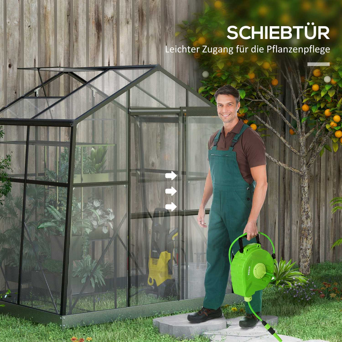Aluminum greenhouse 2.51 m² with window & sliding door, black greenhouse with foundation 131x192x203cm for garden