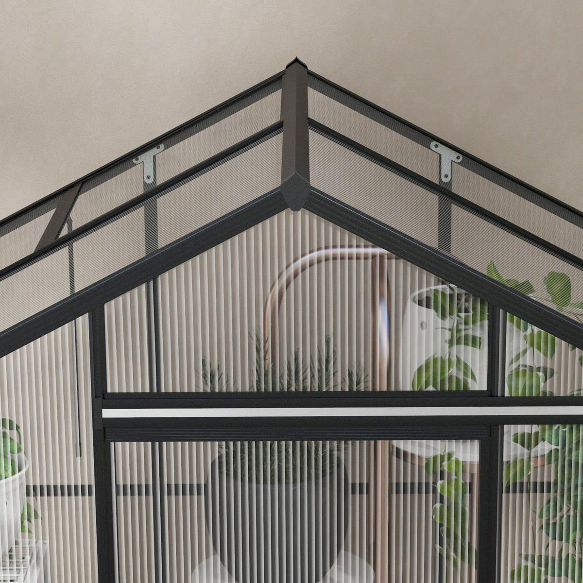 Aluminum greenhouse 2.51 m² with window & sliding door, black greenhouse with foundation 131x192x203cm for garden