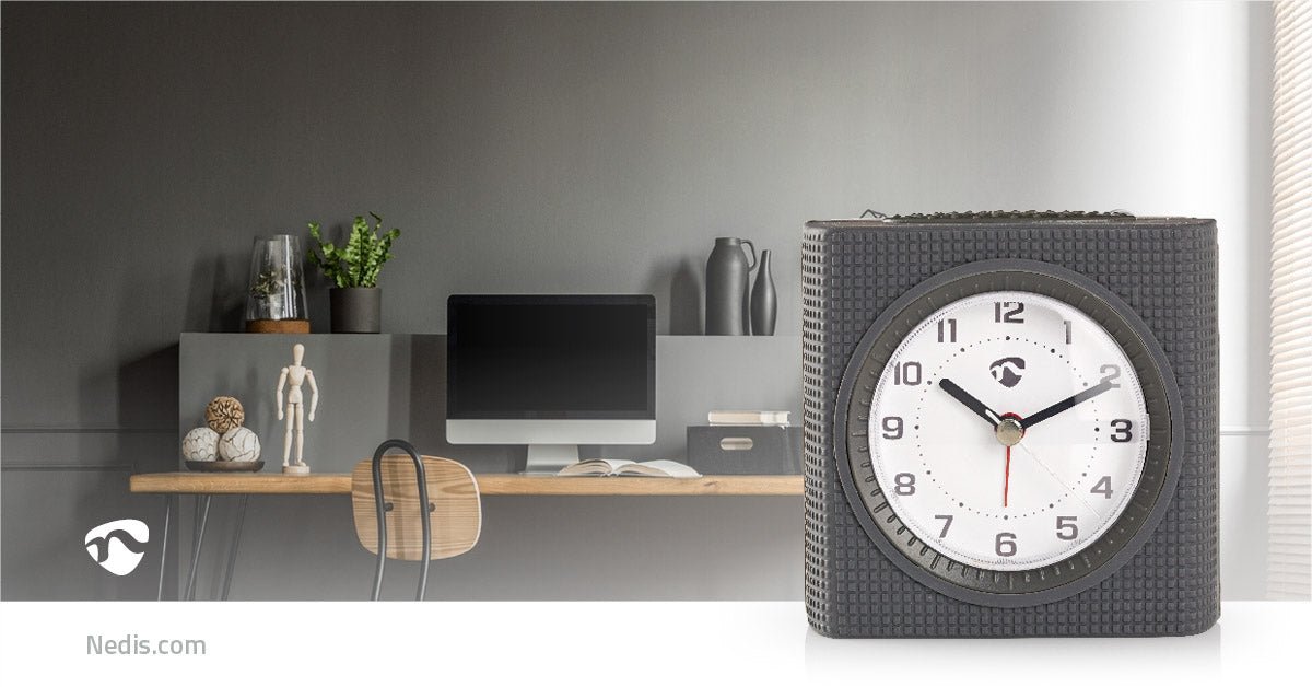 Analog Desk Alarm Clock | Snooze function | Backlighting | Grey/White