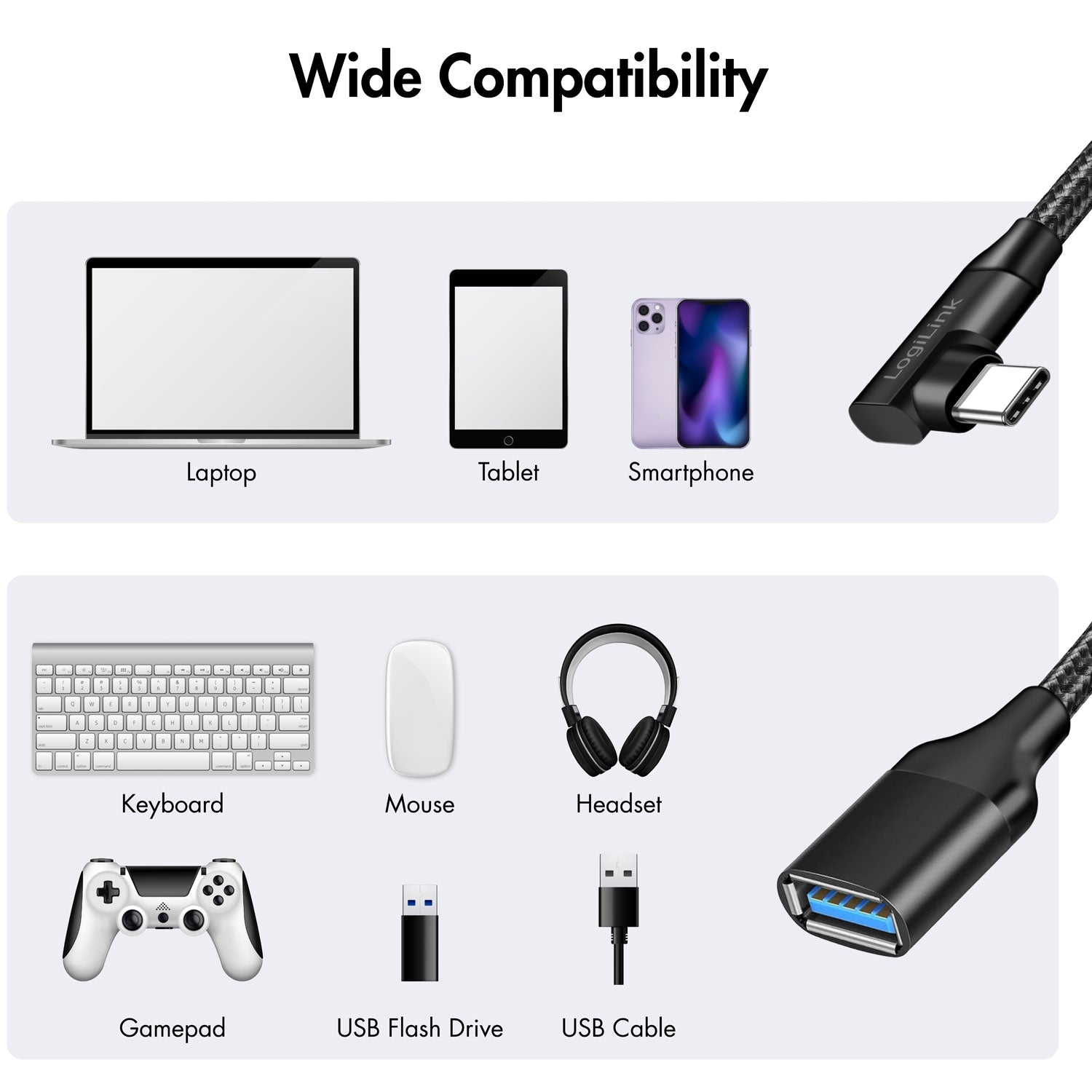 Angled USB-C cable USB 3.2 15W 0.2m