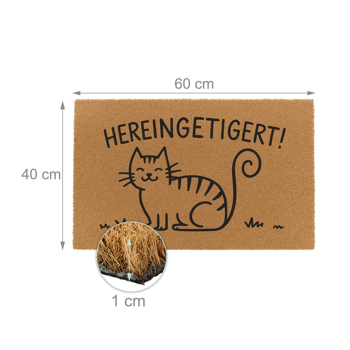 Animal Doormat, Coconut Fiber, 60x40 cm, Dirt-Trapping