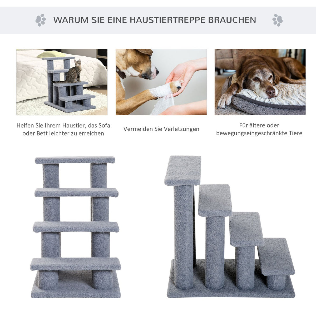 Animal Stairs Cat Stairs Dog Stairs Stairs For Cats And Dogs 4 Steps Gray 63.5X43X60Cm