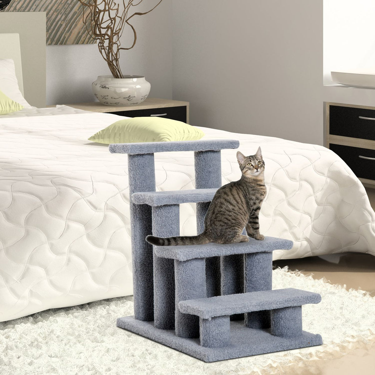 Animal Stairs Cat Stairs Dog Stairs Stairs For Cats And Dogs 4 Steps Gray 63.5X43X60Cm