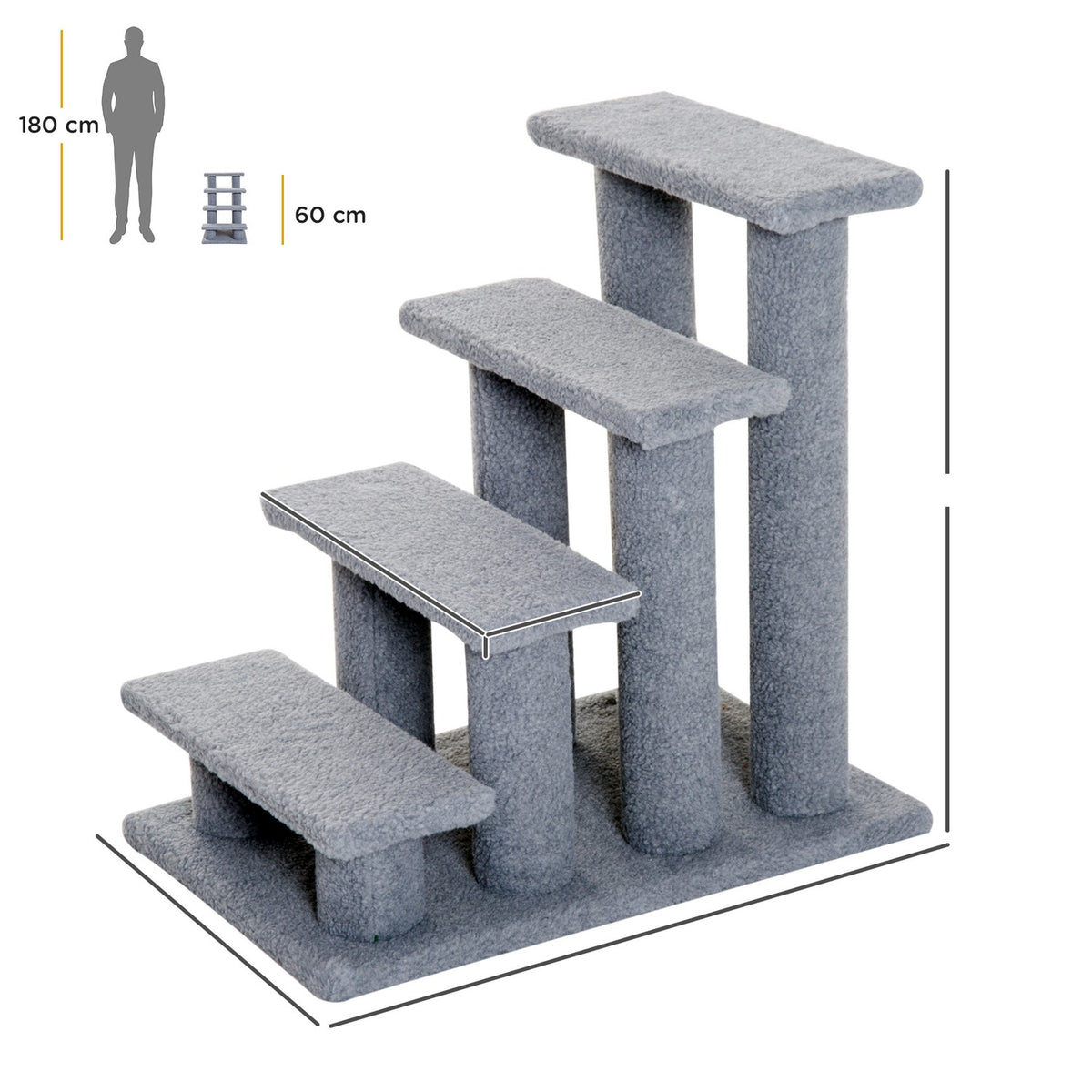 Animal Stairs Cat Stairs Dog Stairs Stairs For Cats And Dogs 4 Steps Gray 63.5X43X60Cm