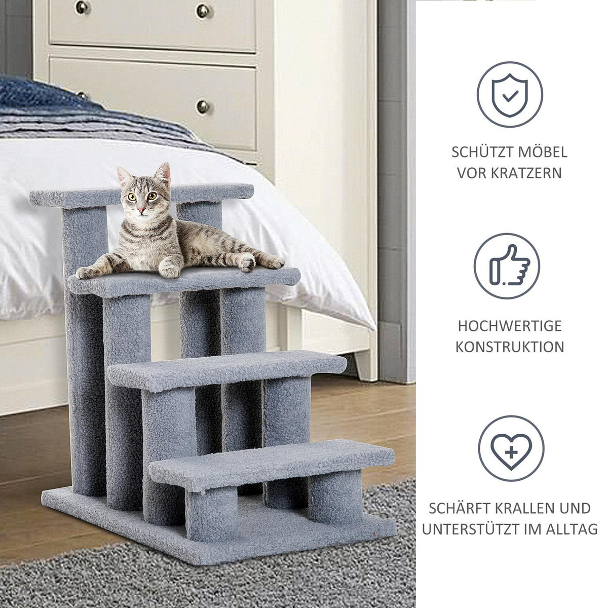 Animal Stairs Cat Stairs Dog Stairs Stairs For Cats And Dogs 4 Steps Gray 63.5X43X60Cm
