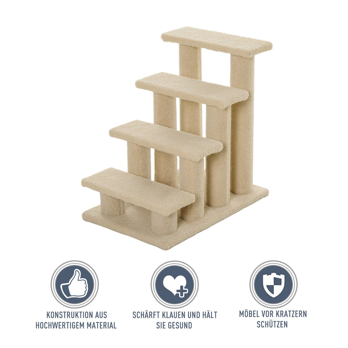 Animal Stairs Dogs Cats 4-Step Plush Beige 63.5X43X60Cm