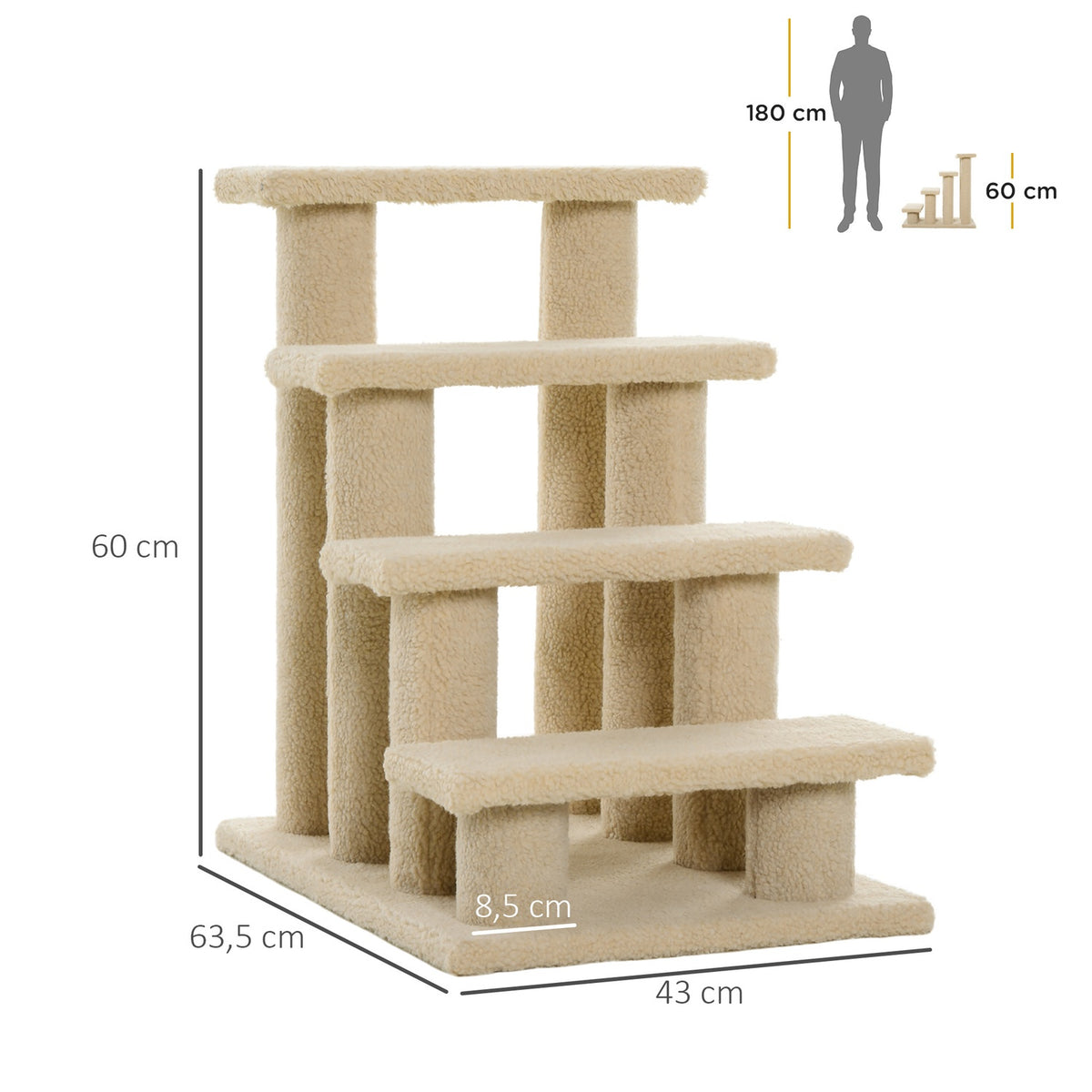 Animal Stairs Dogs Cats 4-Step Plush Beige 63.5X43X60Cm