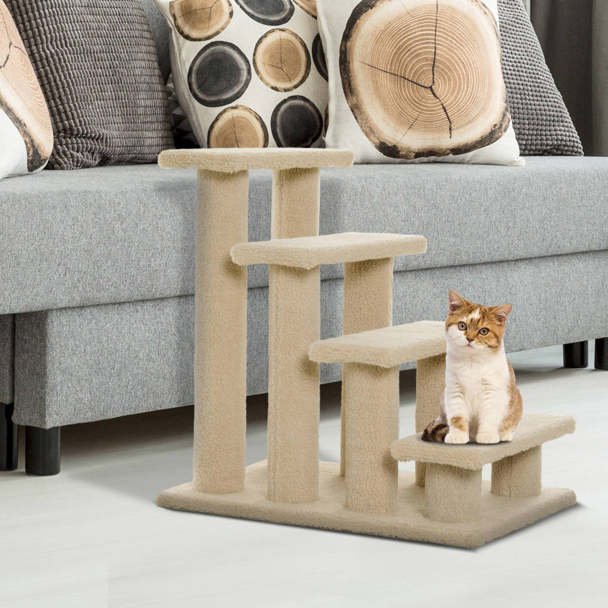 Animal Stairs Dogs Cats 4-Step Plush Beige 63.5X43X60Cm