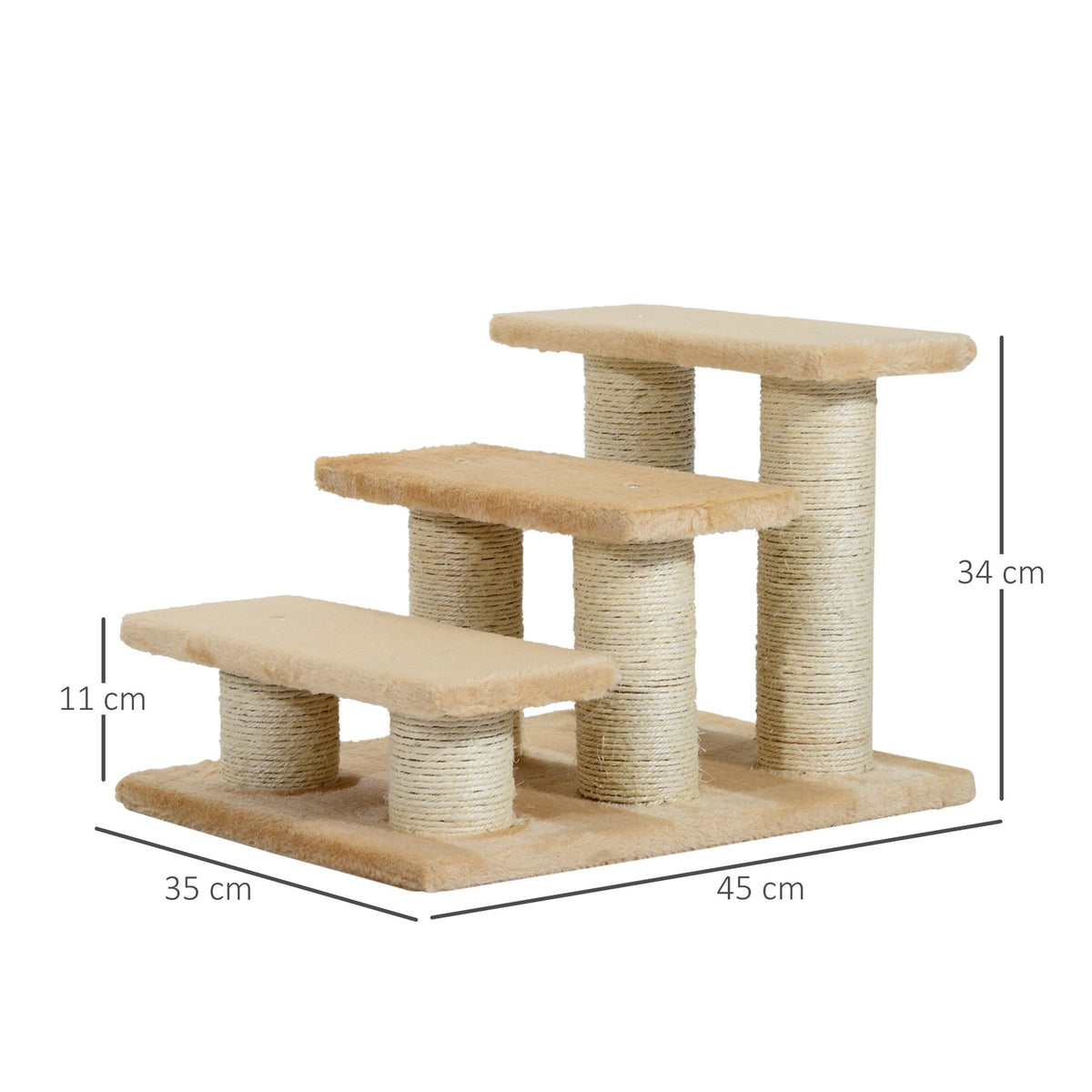 Animal Stairs For Cats And Dogs 3-Step Dog Stairs, Plush, Cream, 45X35X34 Cm