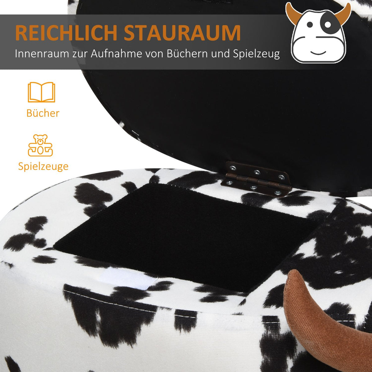 Animal Stool Decorative Stool With Storage Space, Upholstered Stool In Pig Design, Black+White, 62X35X36Cm