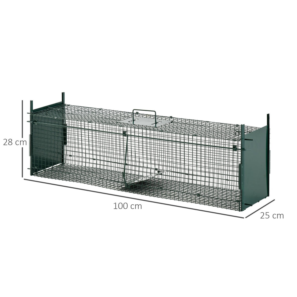 Animal Trap Marten Trap With 2 Entrances, Trap For Rabbits & Cats, Metal, Dark Green, 100X25X28Cm
