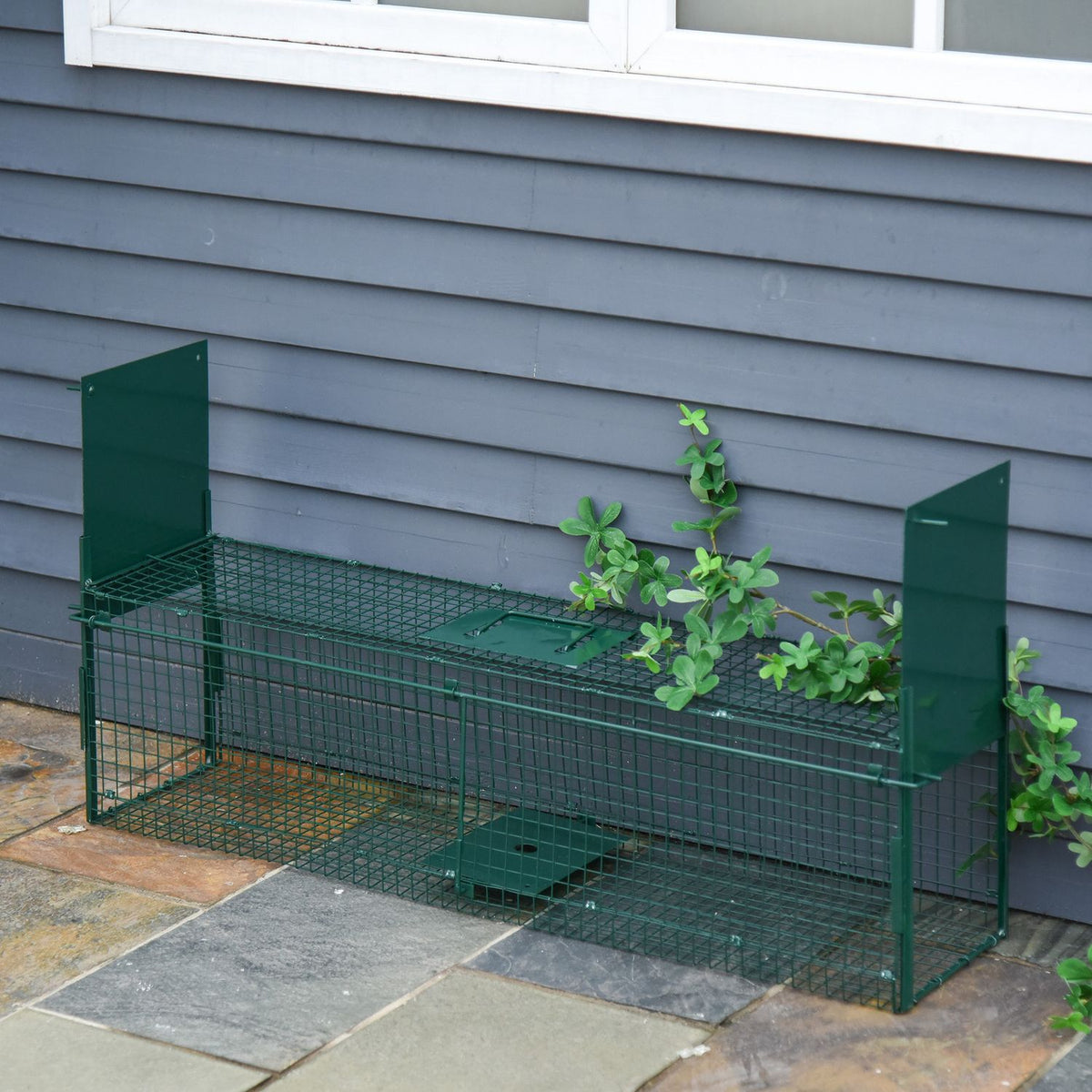 Animal Trap Marten Trap With 2 Entrances, Trap For Rabbits & Cats, Metal, Dark Green, 100X25X28Cm