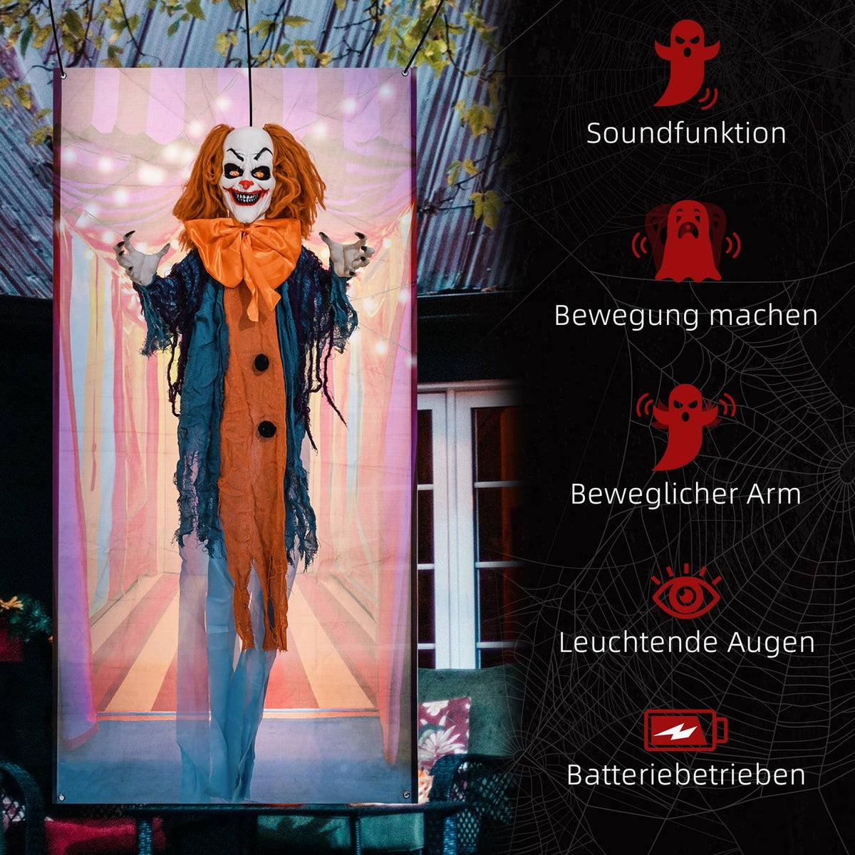 Animated Halloween Clown Decoration with Red Eyes, Sound