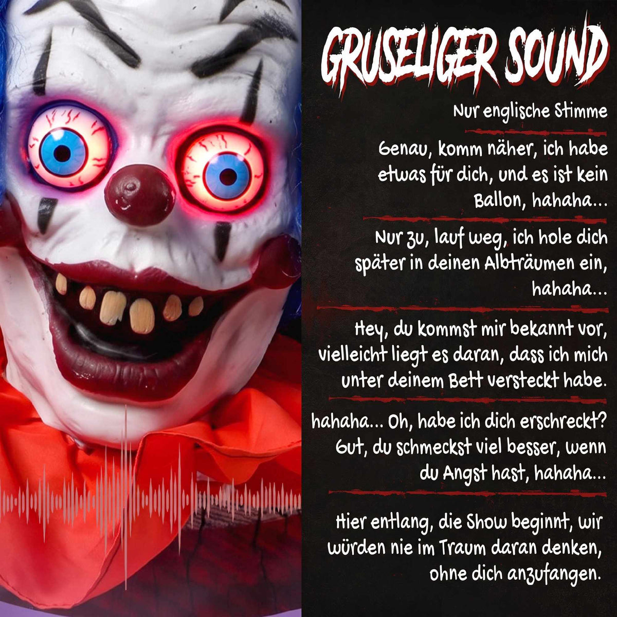 Animated Halloween Clown Decoration with Sound, 167 cm