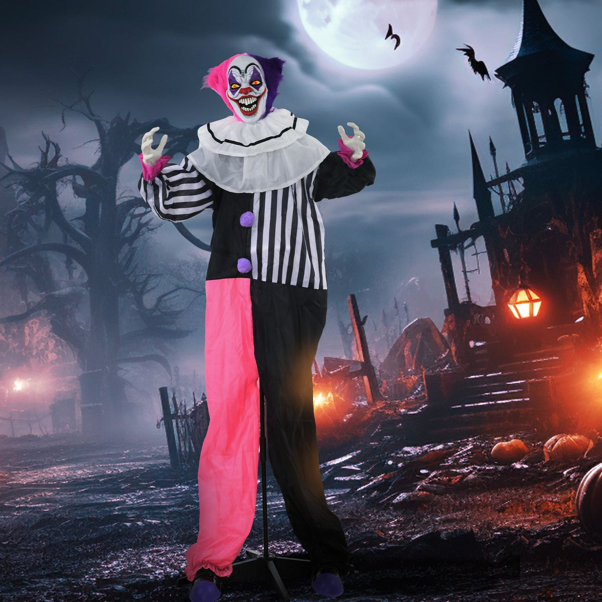 Animated Halloween Clown Prop with Motion & Sound, 173 cm