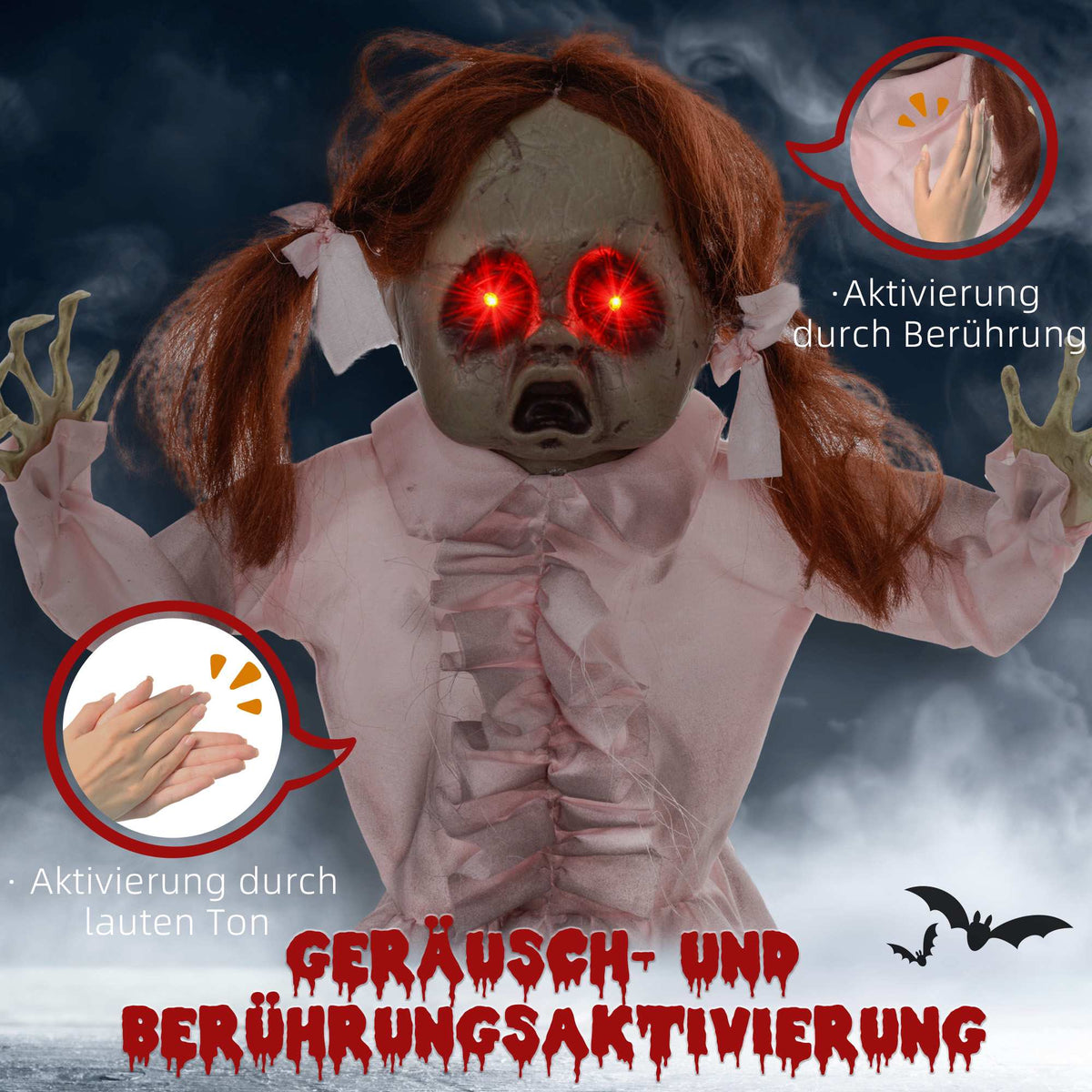 Animated Halloween Doll, Sound & Touch Activated, 76 cm