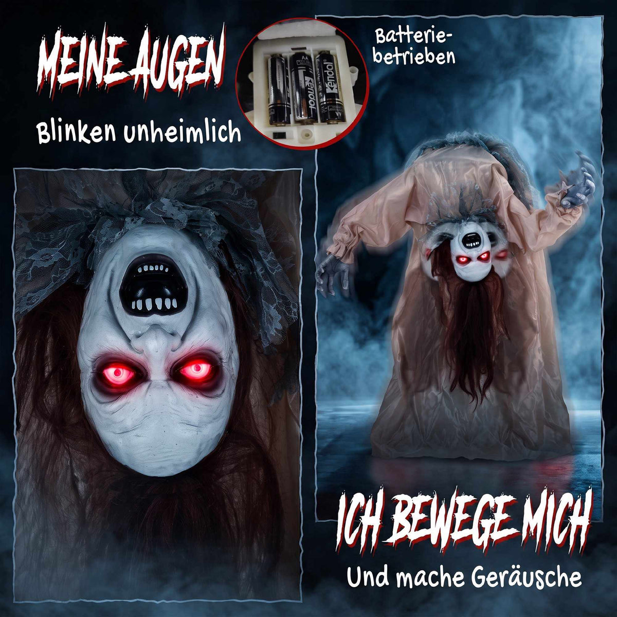 Animated Halloween Ghost with Glowing Eyes, 100 cm Tall