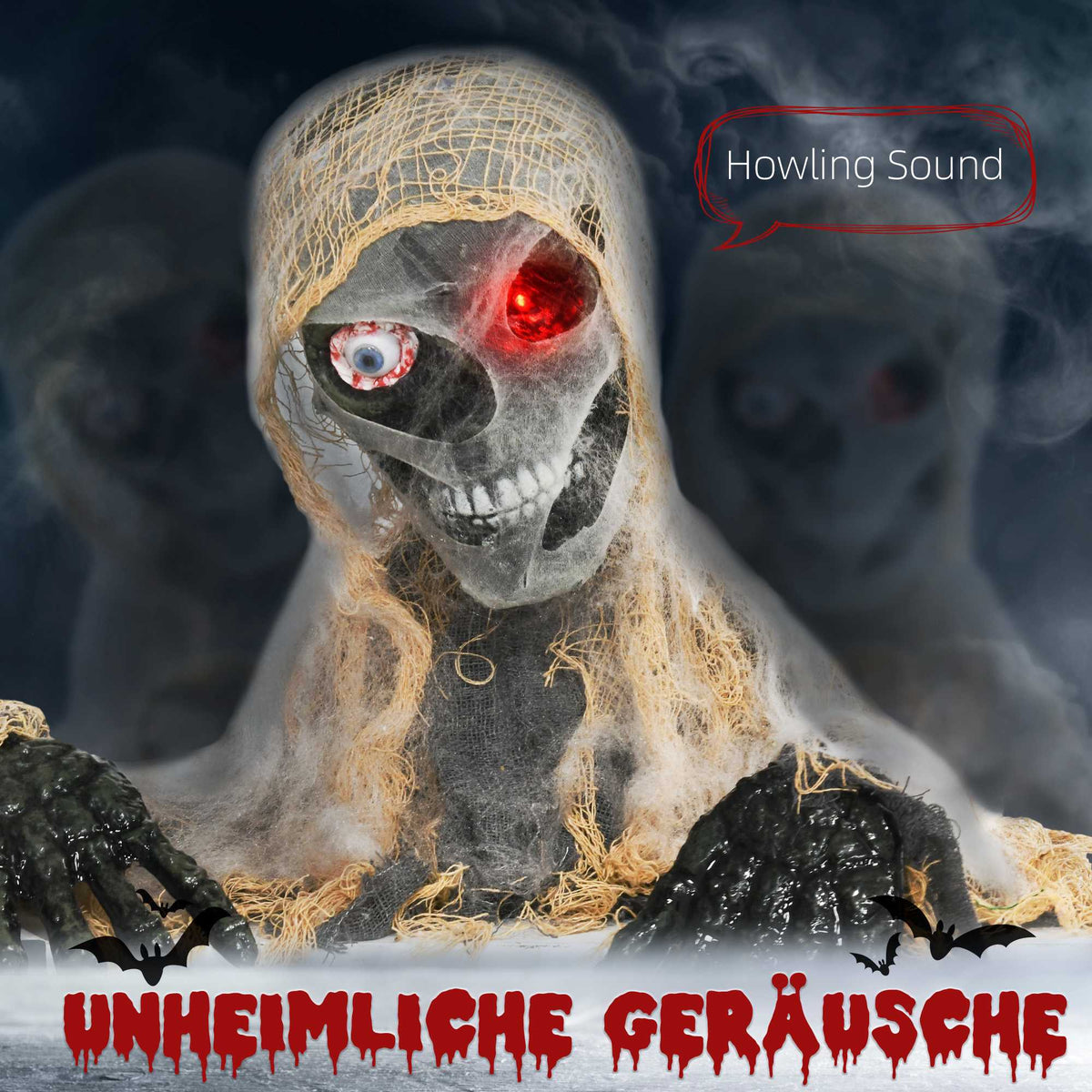 Animated Halloween Mummy with Glowing Eyes, 55x18x35 cm
