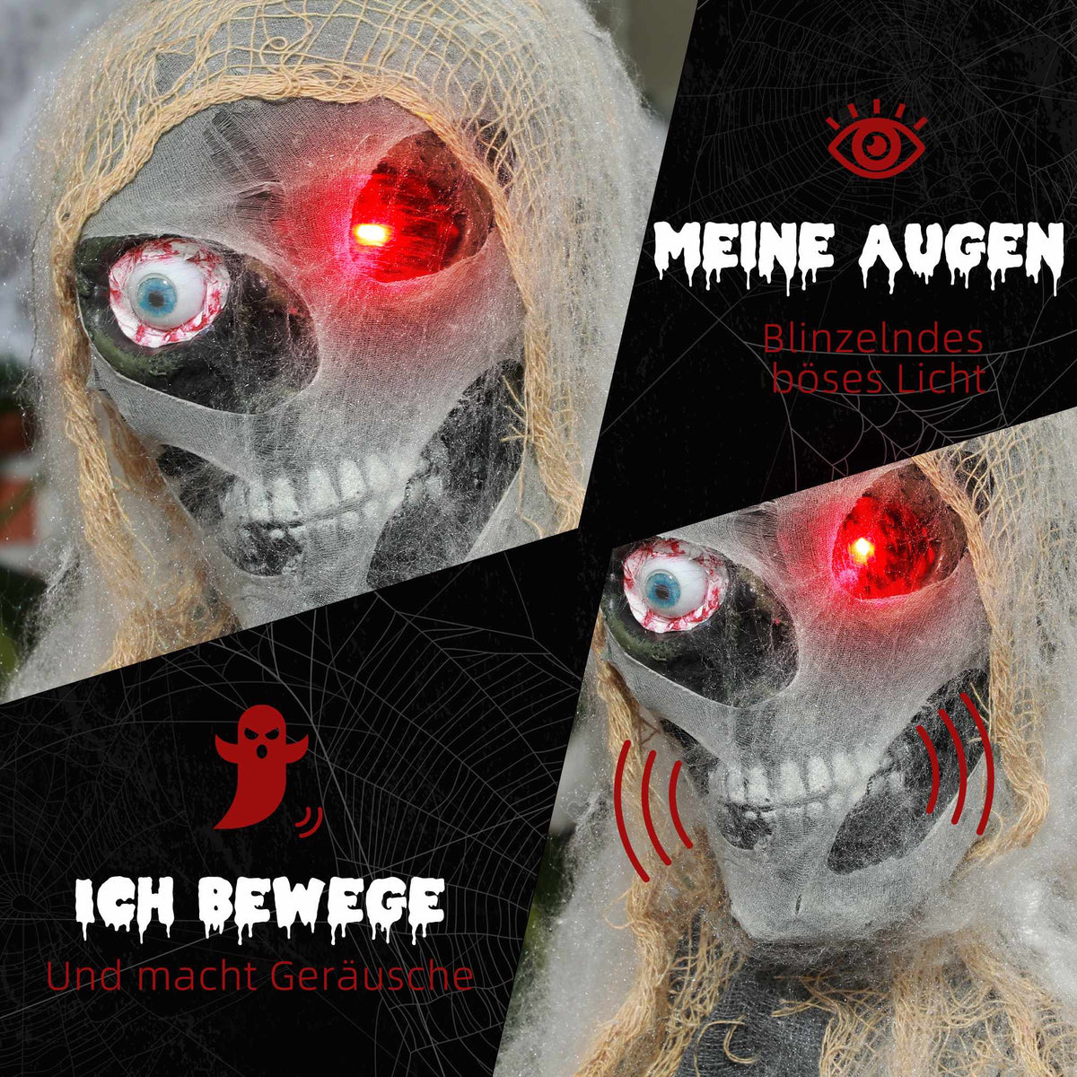 Animated Halloween Mummy with Glowing Eyes, 55x18x35 cm