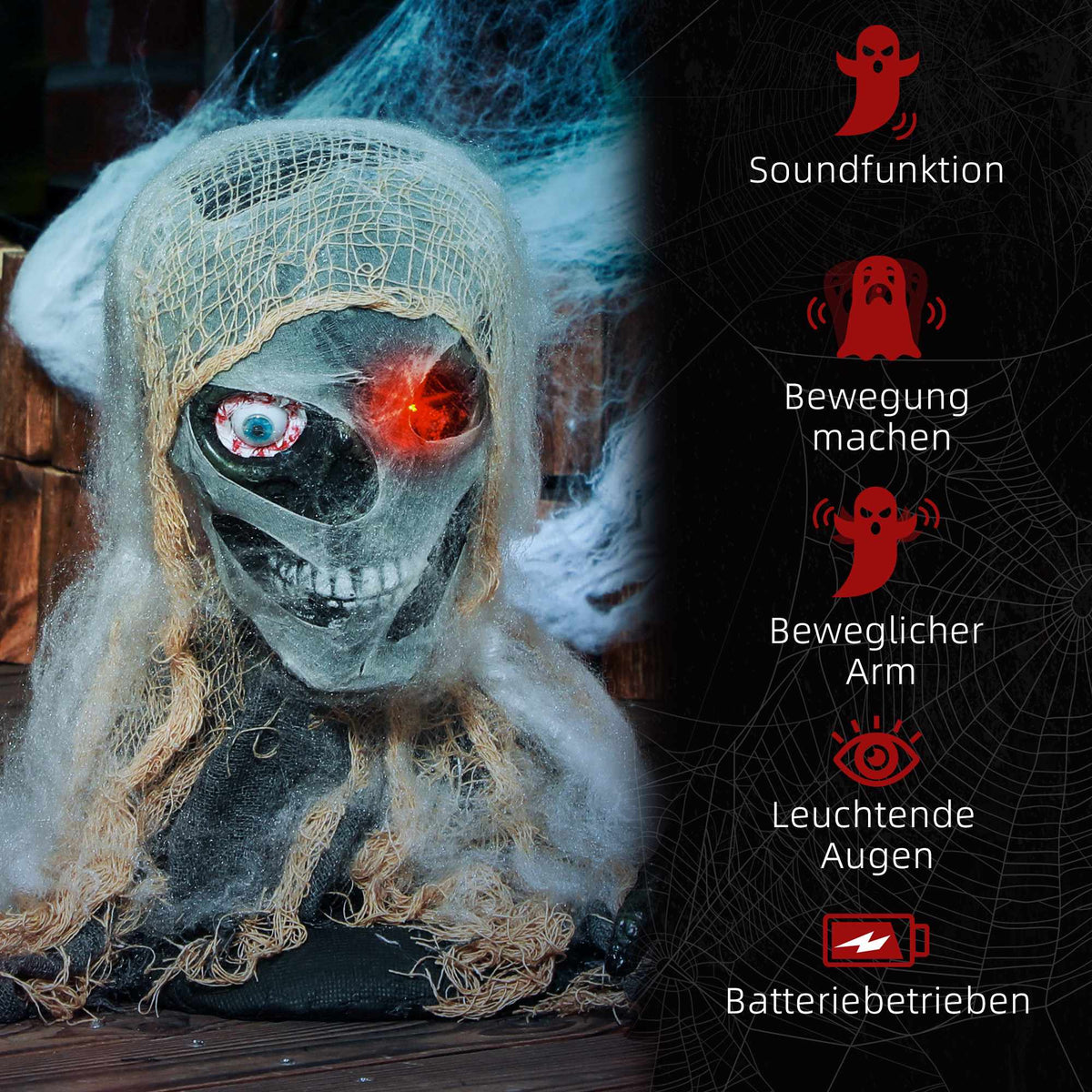Animated Halloween Mummy with Glowing Eyes, 55x18x35 cm