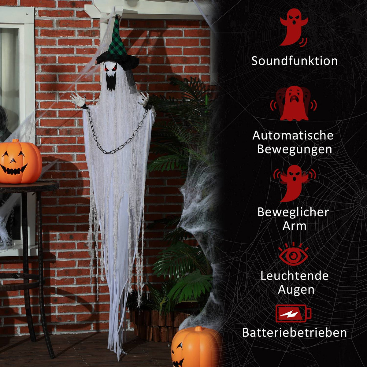 Animated Halloween Prop – Shaking Ghost with Red Eyes