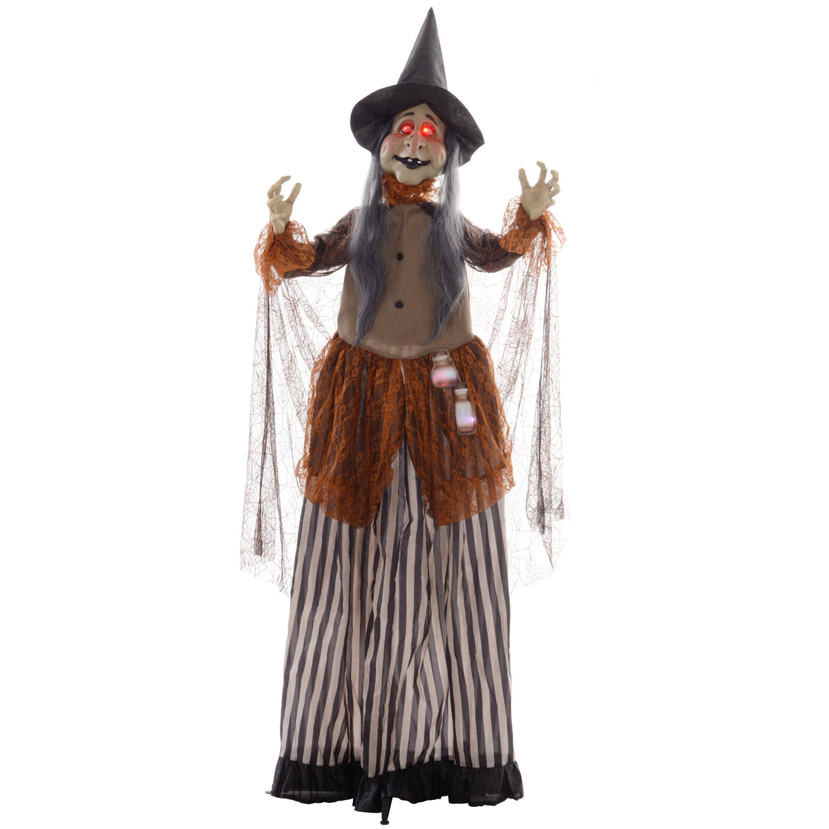 Animated Halloween Witch Decoration with Red Eyes, 183 cm