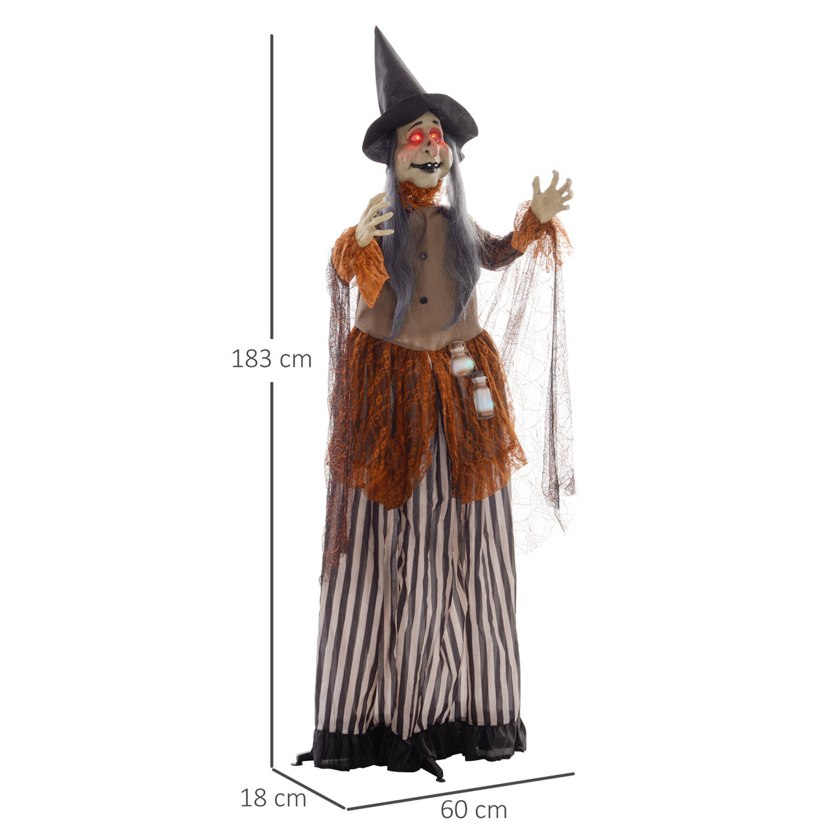 Animated Halloween Witch Decoration with Red Eyes, 183 cm