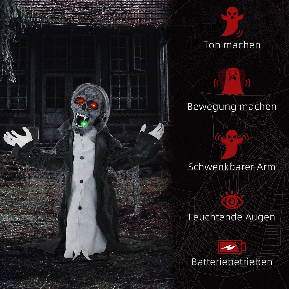 Animated Halloween Zombie Skeleton with Moving Arms