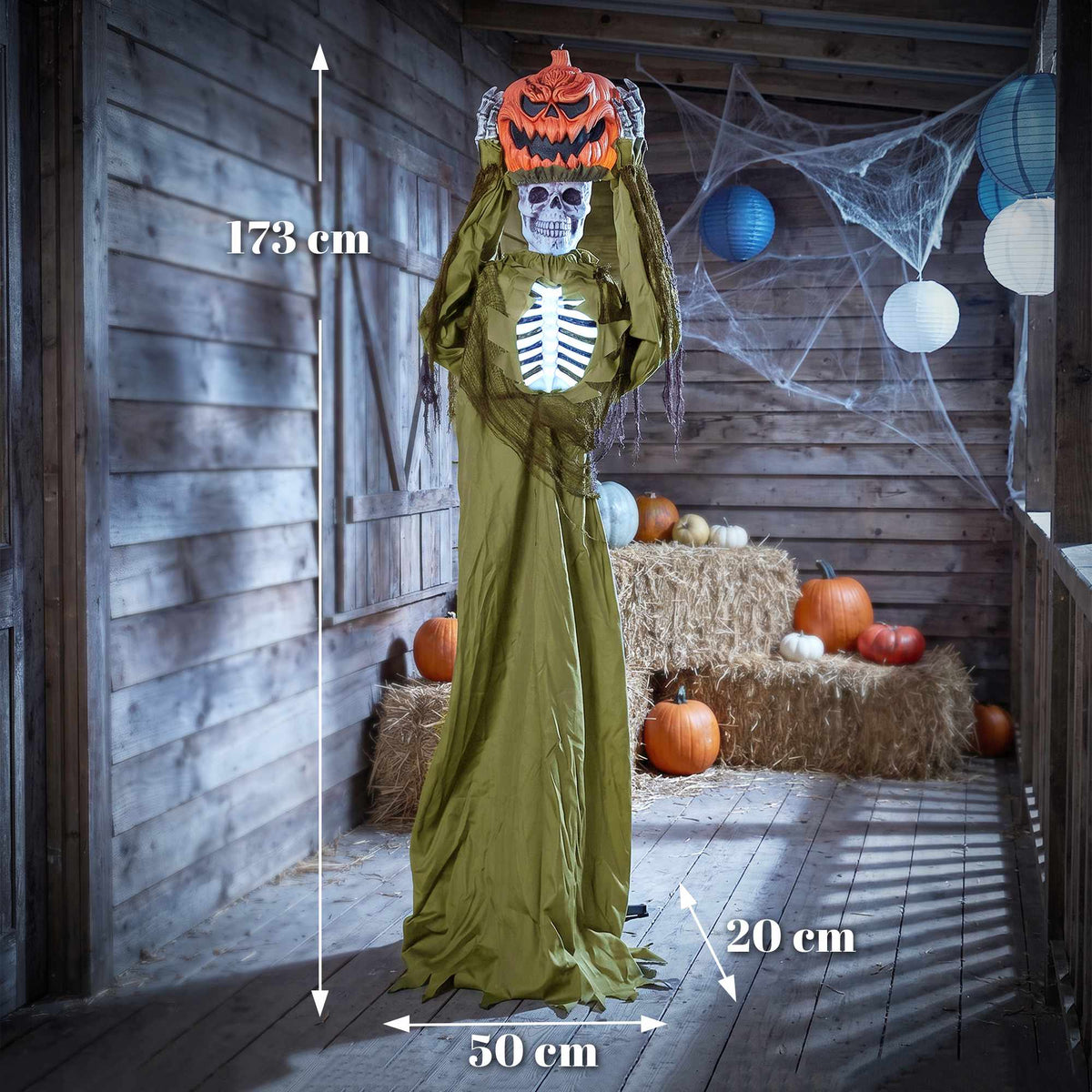 Animated Pop-Up Pumpkin Skeleton, 173 cm, Sound & Light