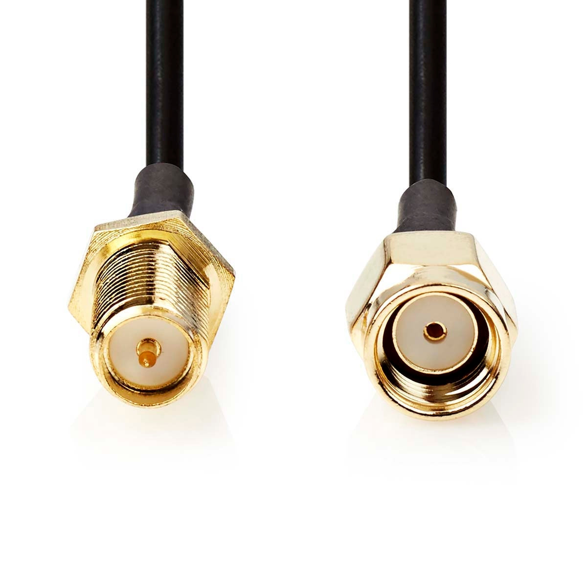 Antenna cable | RP SMA Male | RP SMA Female | Gold Plated | 50 Ohm | Single shell protection | 1.00 m | Round | PVC | Black | Label