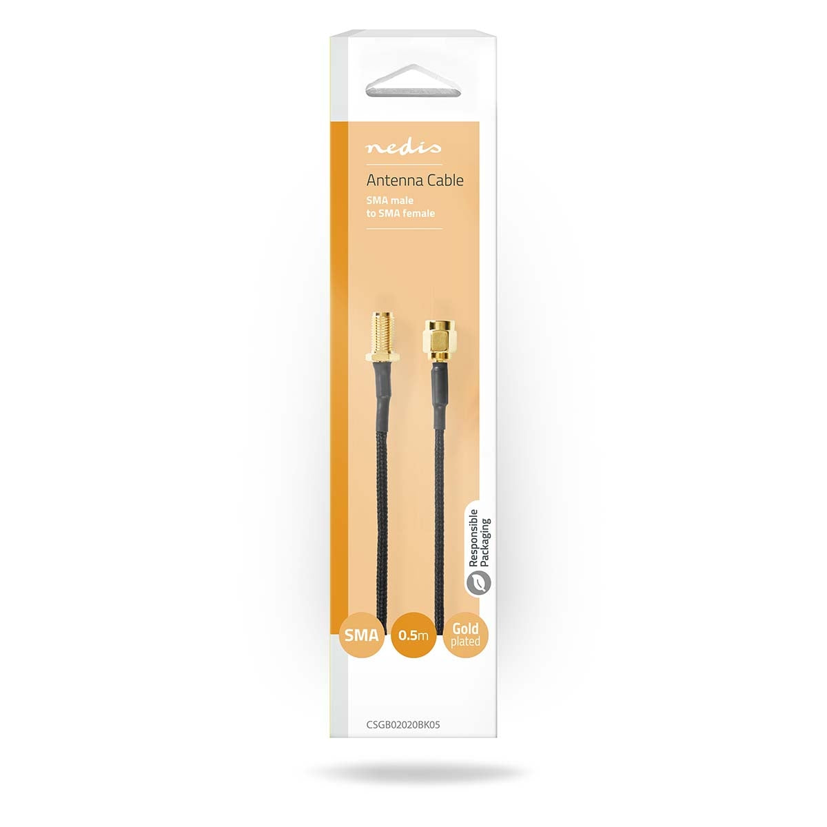 Antenna cable | SMA Female | SMA Male | Gold Plated | 50 Ohm | Single shell protection | 0.50 m | Round | Braided | Black | Box