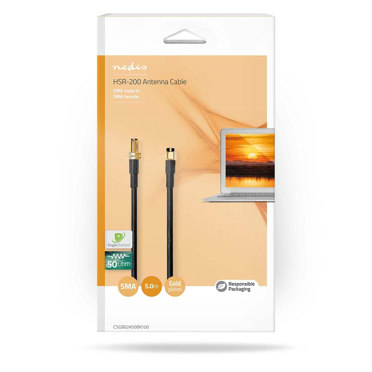 Antenna cable | SMA Male | SMA Female | Gold Plated | 50 Ohm | Double Shielded | 10.0 m | Round | PVC | Black | Box