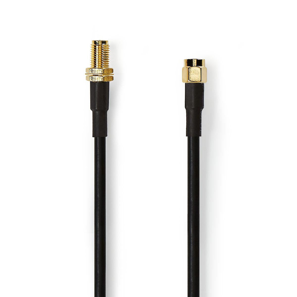 Antenna cable | SMA Male | SMA Female | Gold Plated | 50 Ohm | Double Shielded | 15.0 m | Round | PVC | Black | Plastic bag