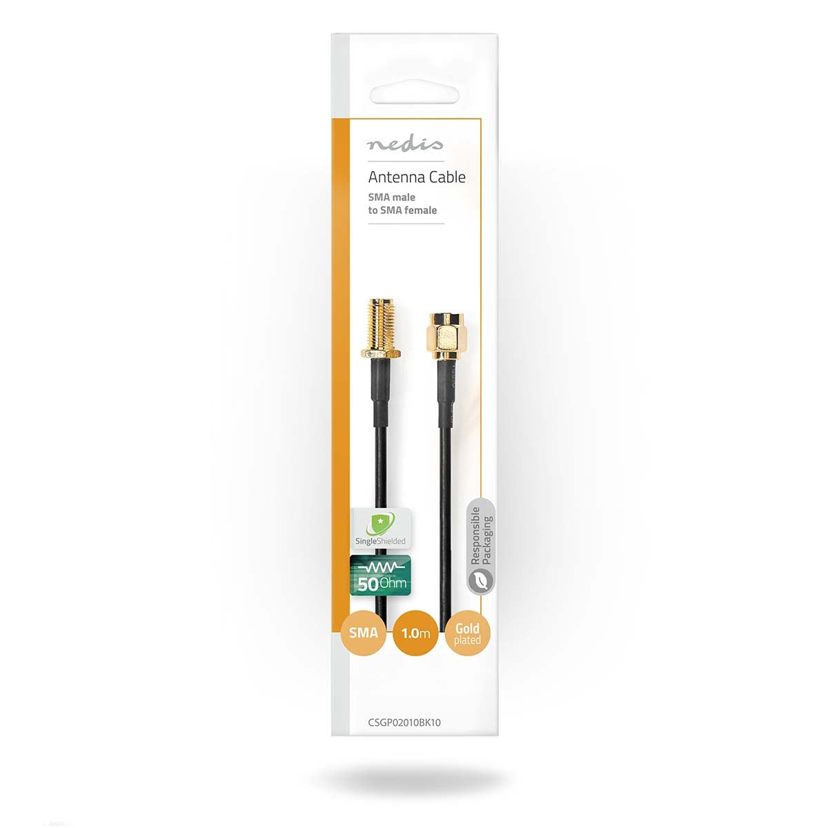 Antenna cable | SMA Male | SMA Female | Gold Plated | 50 Ohm | Single shell protection | 1.00 m | Round | PVC | Black | Envelope