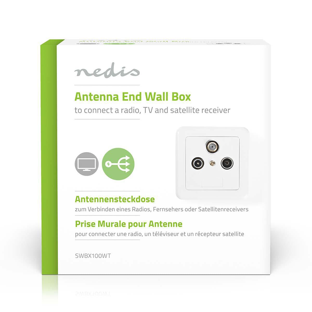 Antenna end box | 1x F-Connector Female / 1x IEC Connector Male / 1x IEC Connector Male | 75 Ohm | Return route | Silver / White