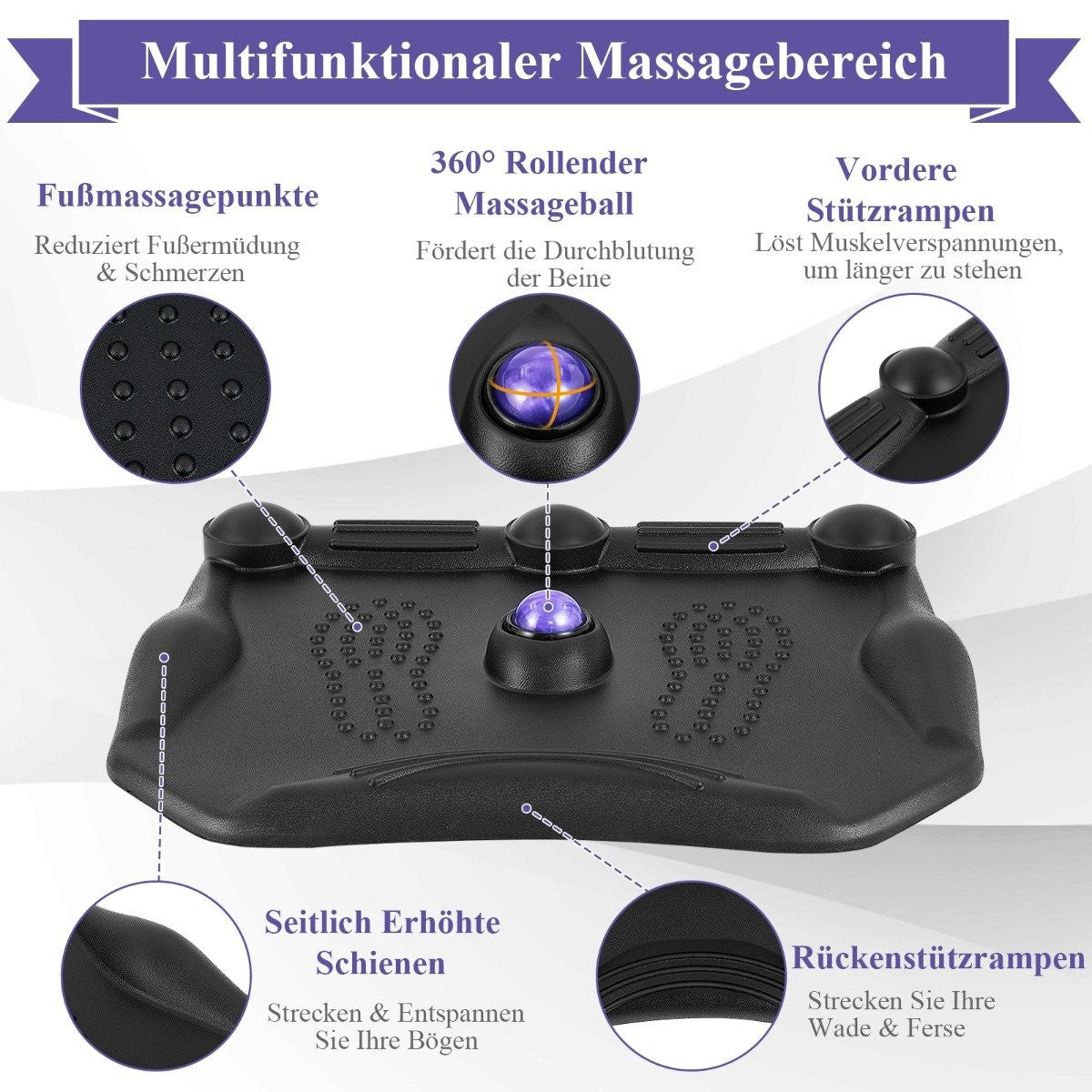 Anti-fatigue mat with massage points & 360° rolling massage ball standing mat