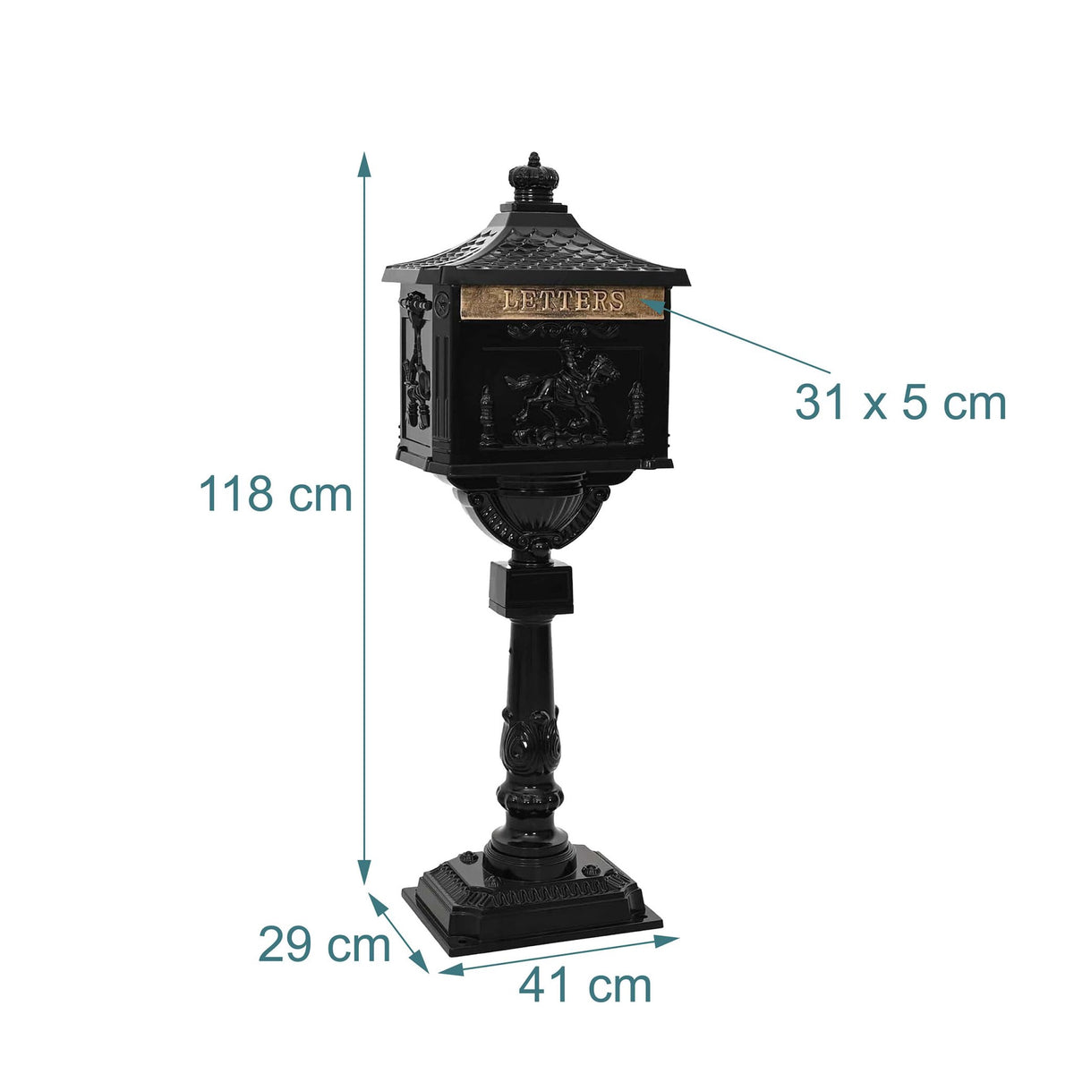 Antique Black Aluminium Freestanding Column Letterbox