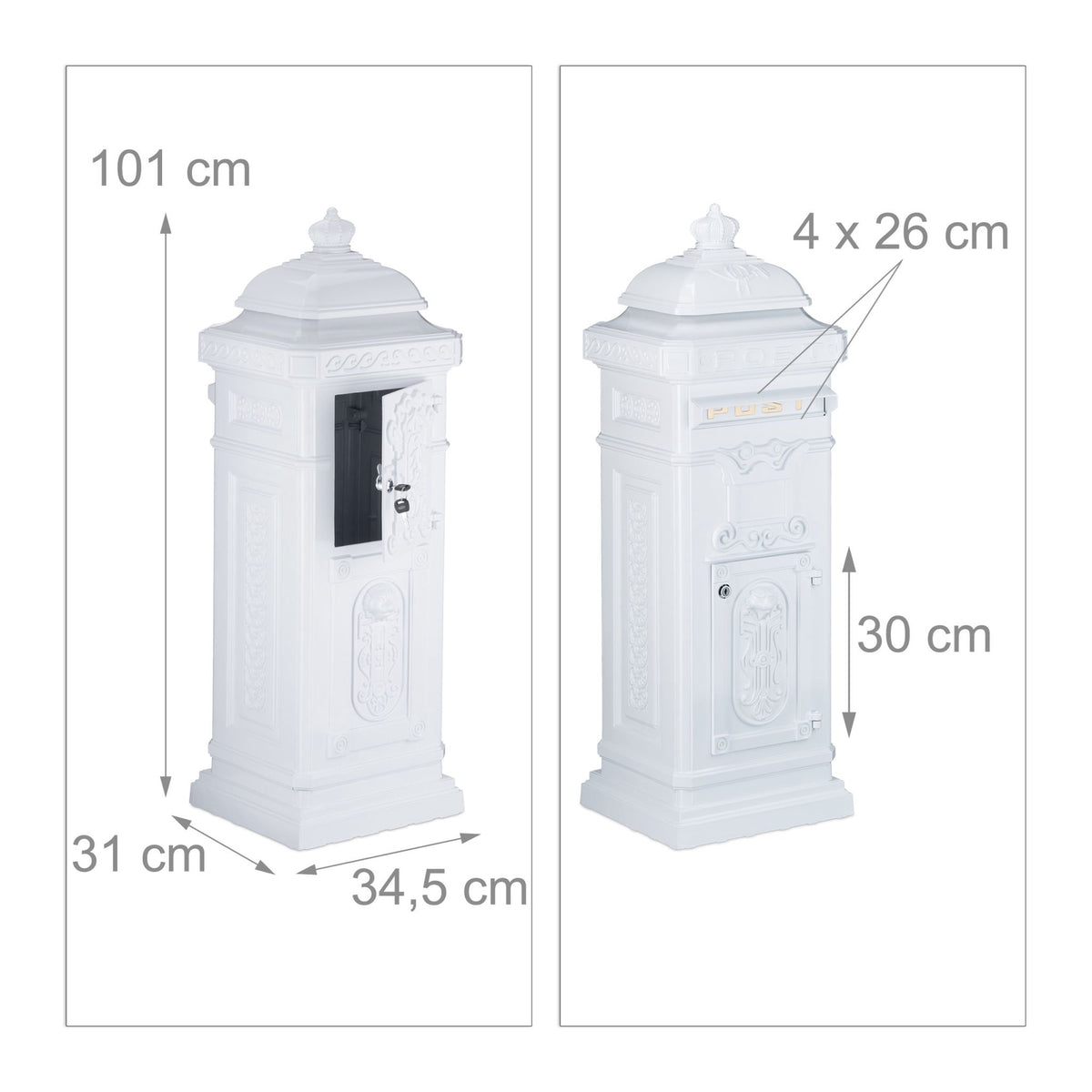Antique Style Freestanding Cast Aluminium Mailbox