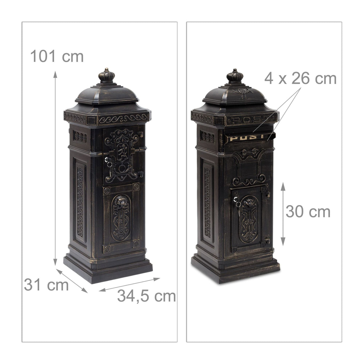 Antique Style Freestanding Mailbox, Cast Aluminium