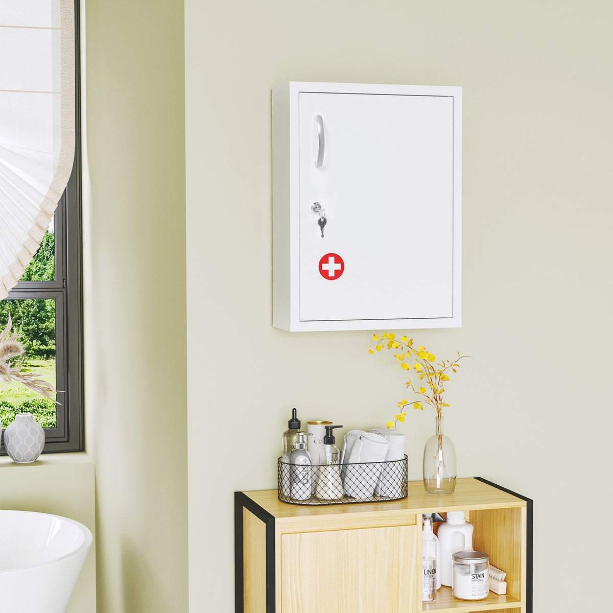 Apothecary Cabinet Wall Mounted Lockable 2 Keys Steel White 40X15X53.5Cm